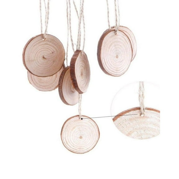 SUSHANG Wooden Round Patch 10/24PC 6-7Cm Unfinished Predrilled Wood Slices Round Log Discs with 33 Feet