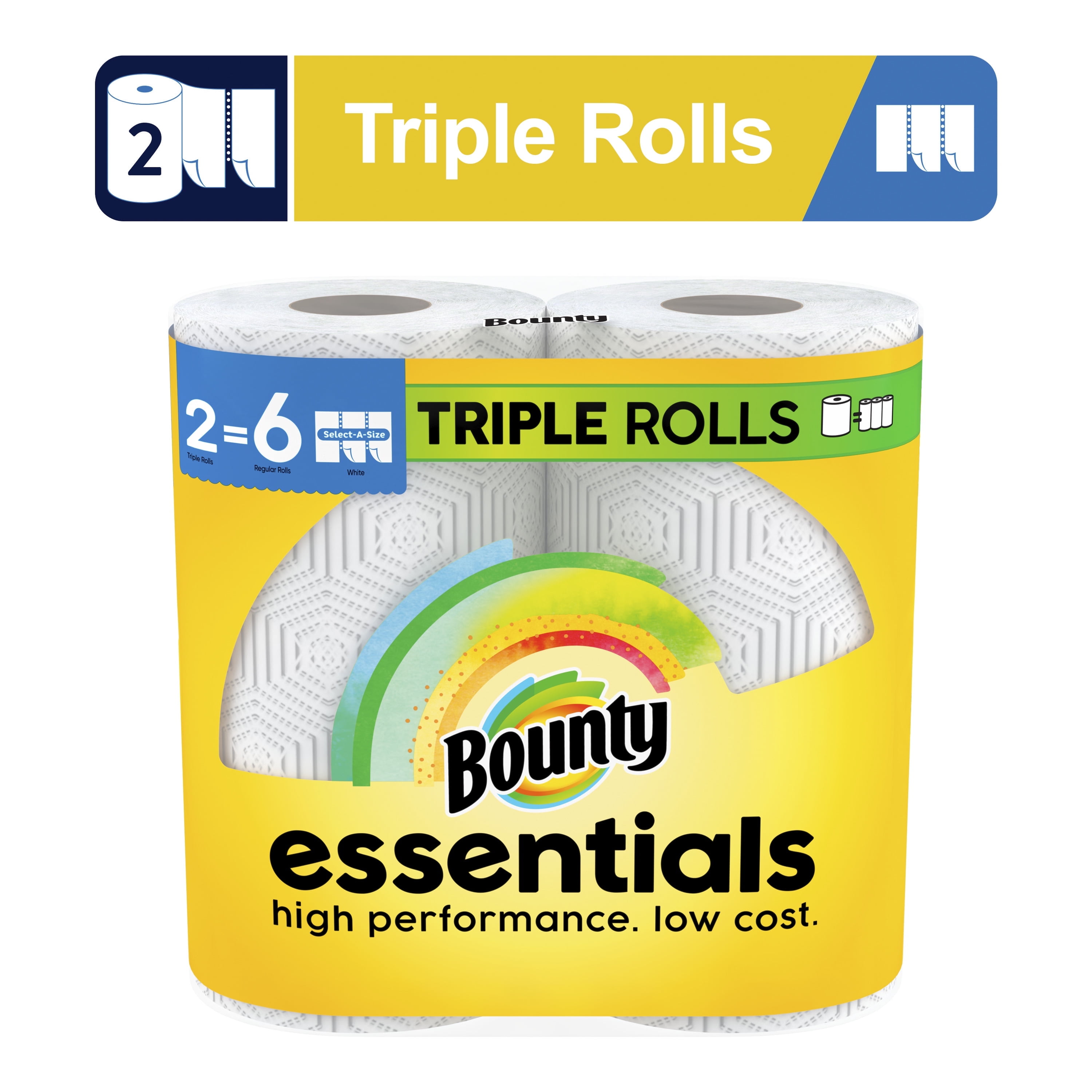Bounty Essentials Select-A-Size Paper Towels, 2 Triple Rolls, White, 162 Sheets Per Roll