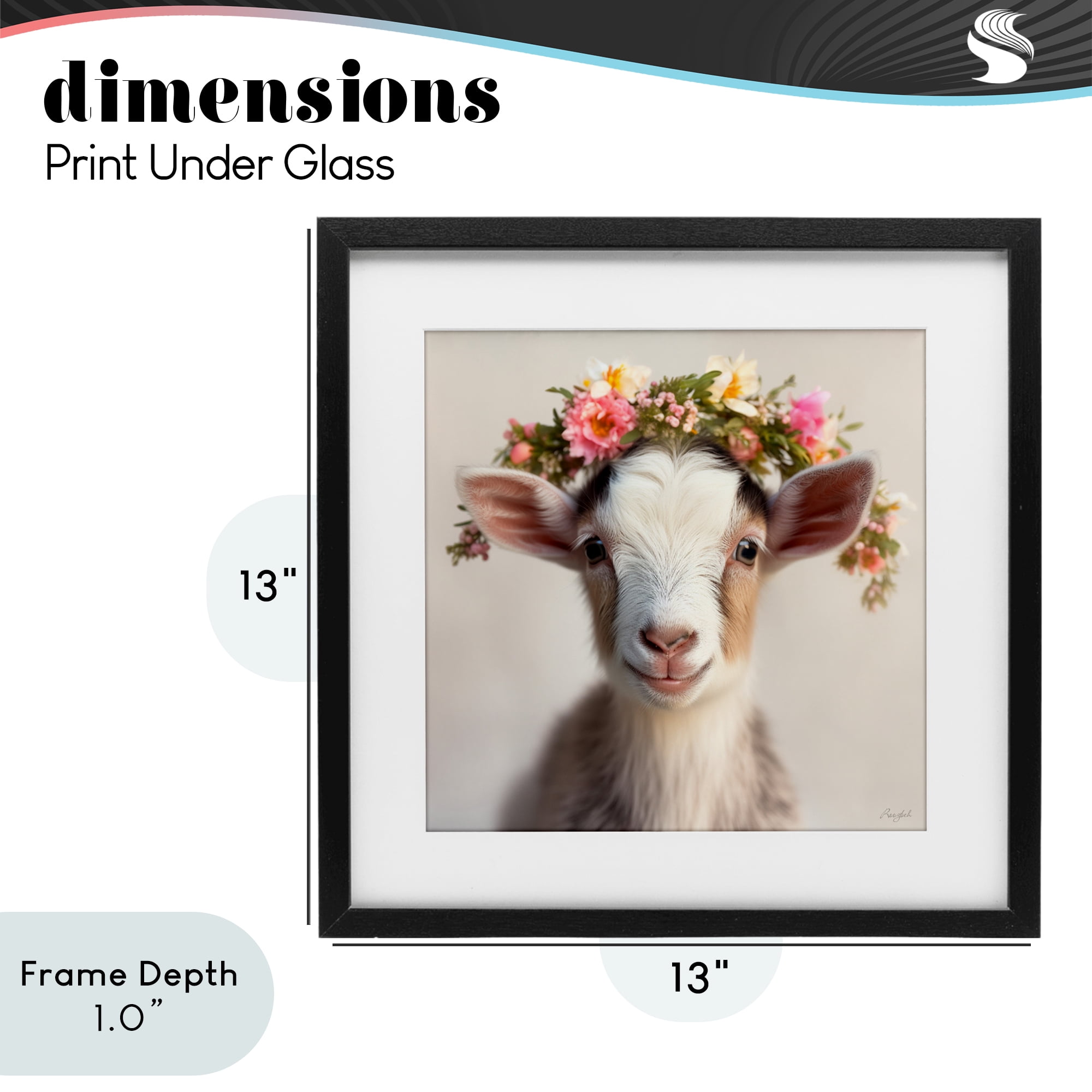 Stupell Industries Flower Crowned Goat Black Framed Print Under Glass, design by Roozbeh
