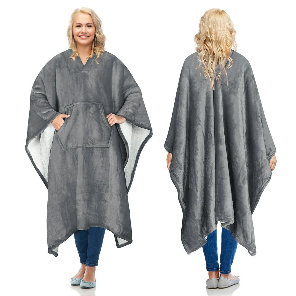Catalonia Fleece Wearable Blanket Poncho for Adult Women Men,Wrap