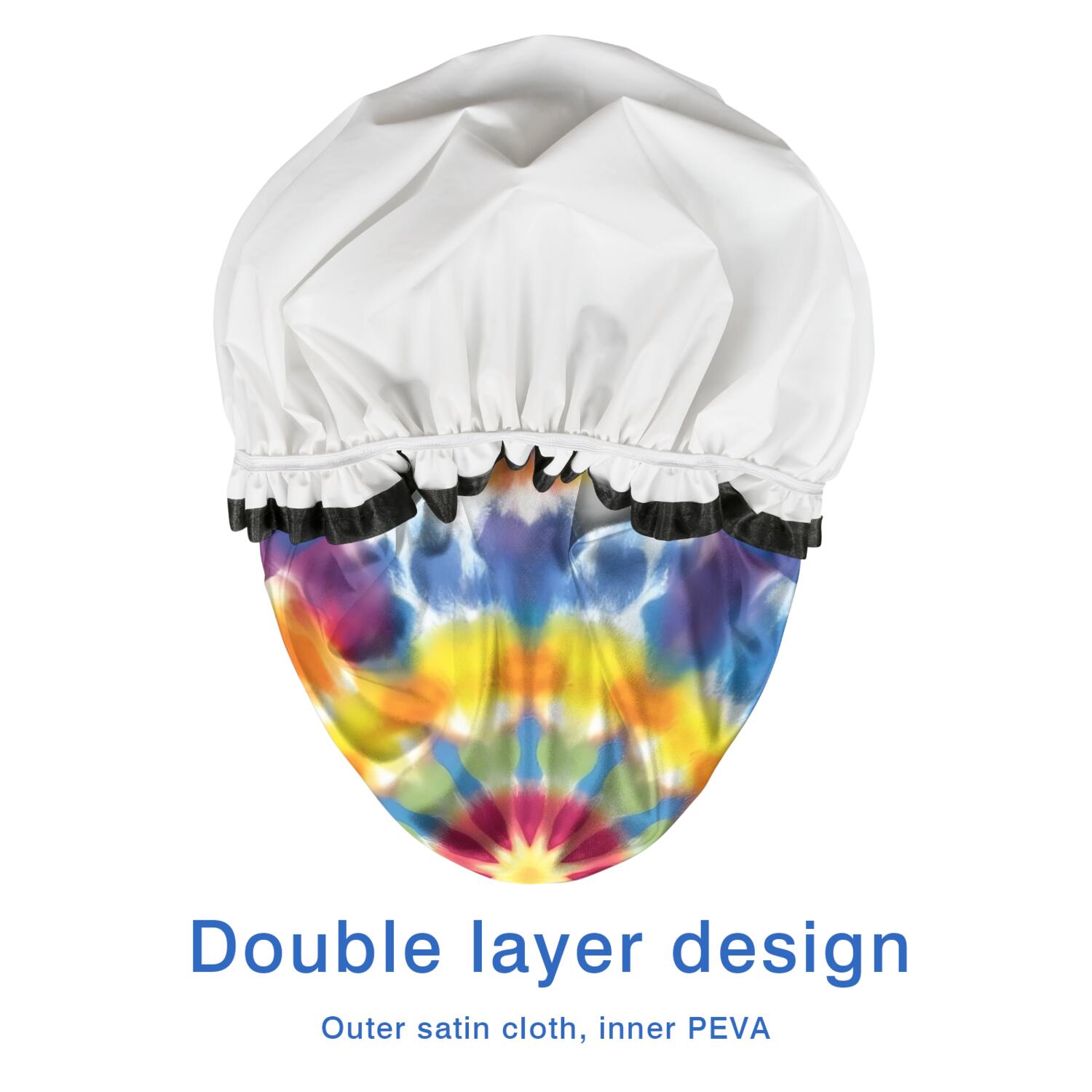 Shower Caps,Colorful Rainbow Tie Dye Spiral Pattern Waterproof Shower Cap for Women 4 Pieces,Double Reusable Hair Cover for Shower PEVA Elastic Stretch Hem