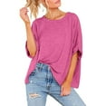 thumbnail image 6 of Funicet Women Oversized T-Shirt Summer Casual Short Sleeve Loose Tee Tops Hot Pink M, 6 of 7