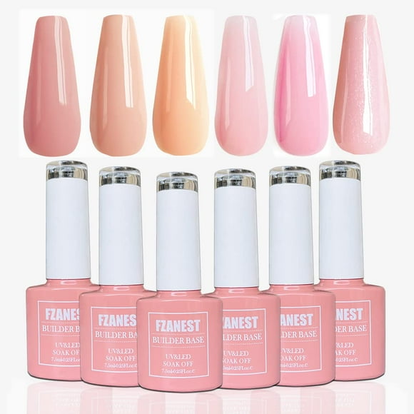 Set de esmaltes en gel FZANEST Rubber Base, 6 unidades x 7,5 ml con gel constructor