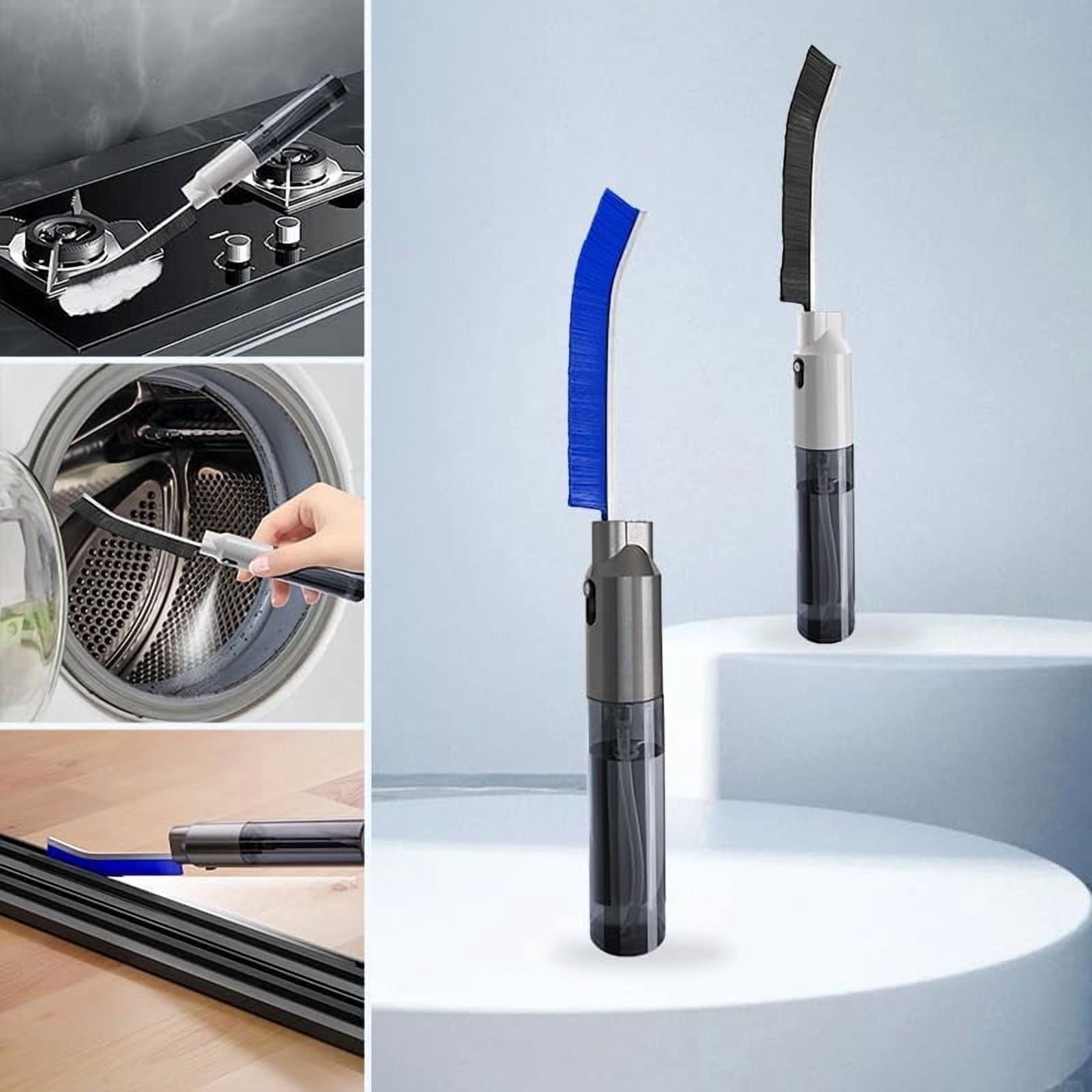 ABPETE Hard Bristle Crevice Cleaning Brush with Spray Bottle, Grout Cleaner Tool with Stiff Bristles for Tight Spaces, Gap Cleaning Brush for Toilet, Bathroom, Kitchen Surfaces (2, Blue)