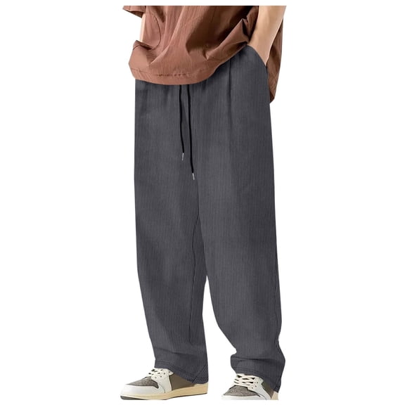 Klisyaur Men's Corduroy Pants Big and Tall Pant Casual Drawstring Elastic Waist Straight Leg Sweatpants with Pockets