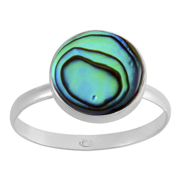 Silverly Women's 925 Sterling Silver Round Circle Abalone Shell Blue Green Ring