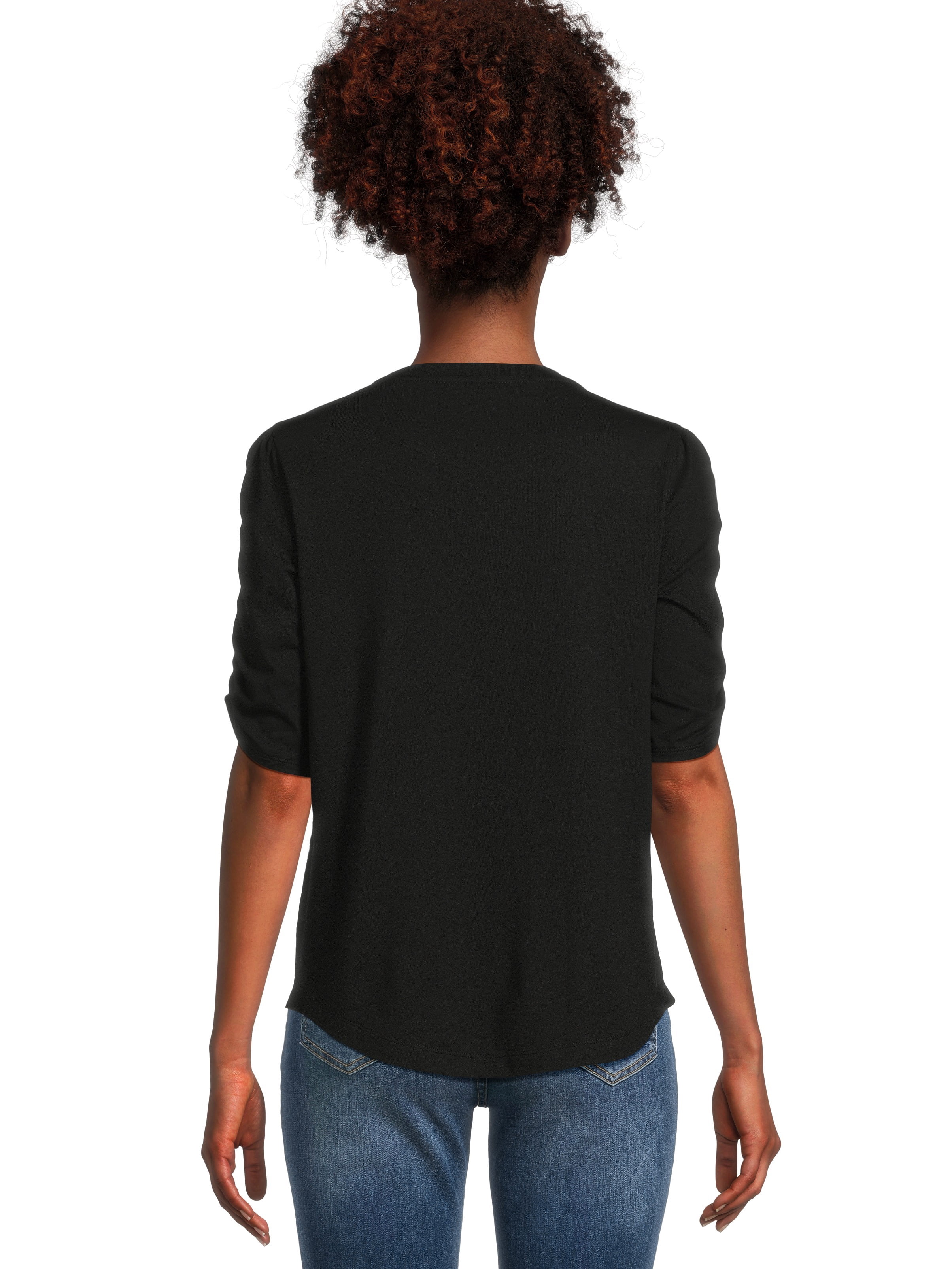 Time and Tru Women's Top with Short Ruched Sleeves, Sizes S-XXXL