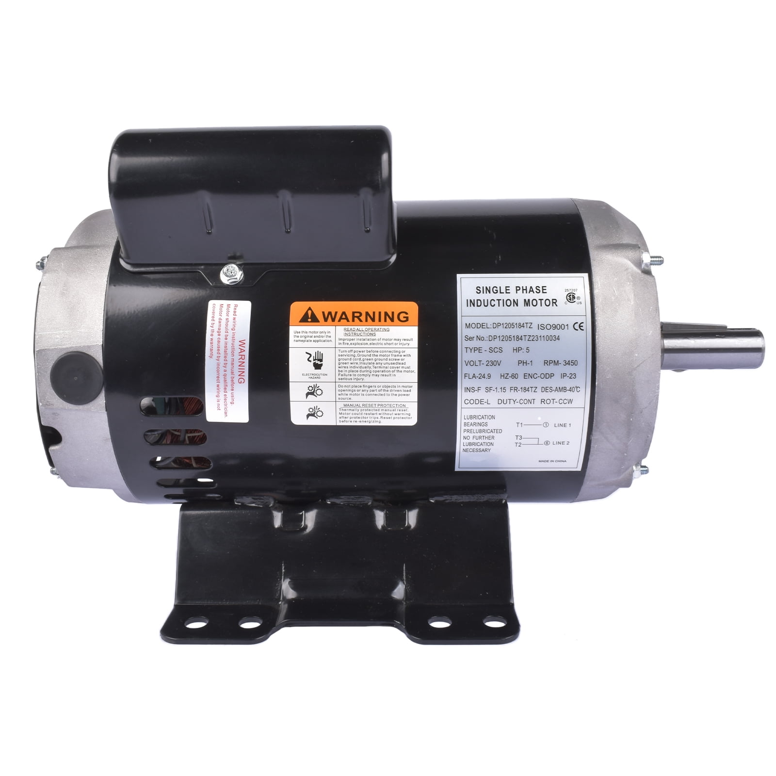 Mustrod Air Compressor Electric Motor 5HP 3450rpm Single Phase 184T Frame 7/8" Shaft 230V 24.9 Amps