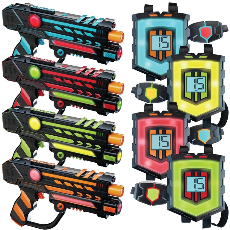HERO SQUAD Laser Tag Set of 4, Rechargeable Blasters, LCD Screens