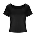 thumbnail image 3 of GUACER Crop T Shirts for Women Soft Stretchy Fabric Slim Fit Short Cap Sleeves U Neck Cropped Length Casual Tops, 3 of 5
