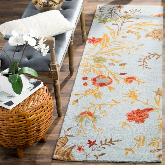 SAFAVIEH Blossom Kelly Floral Flower Wool Runner Rug, Blue/Multi, 2'3" x 6'