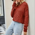 thumbnail image 5 of Odeerbi Cable Knit Sweater for Women 2025 Winter Loose Solid Color Pullover Sweater Round Neck Dough Twists Cord Thick Needle Sweater Red, 5 of 5
