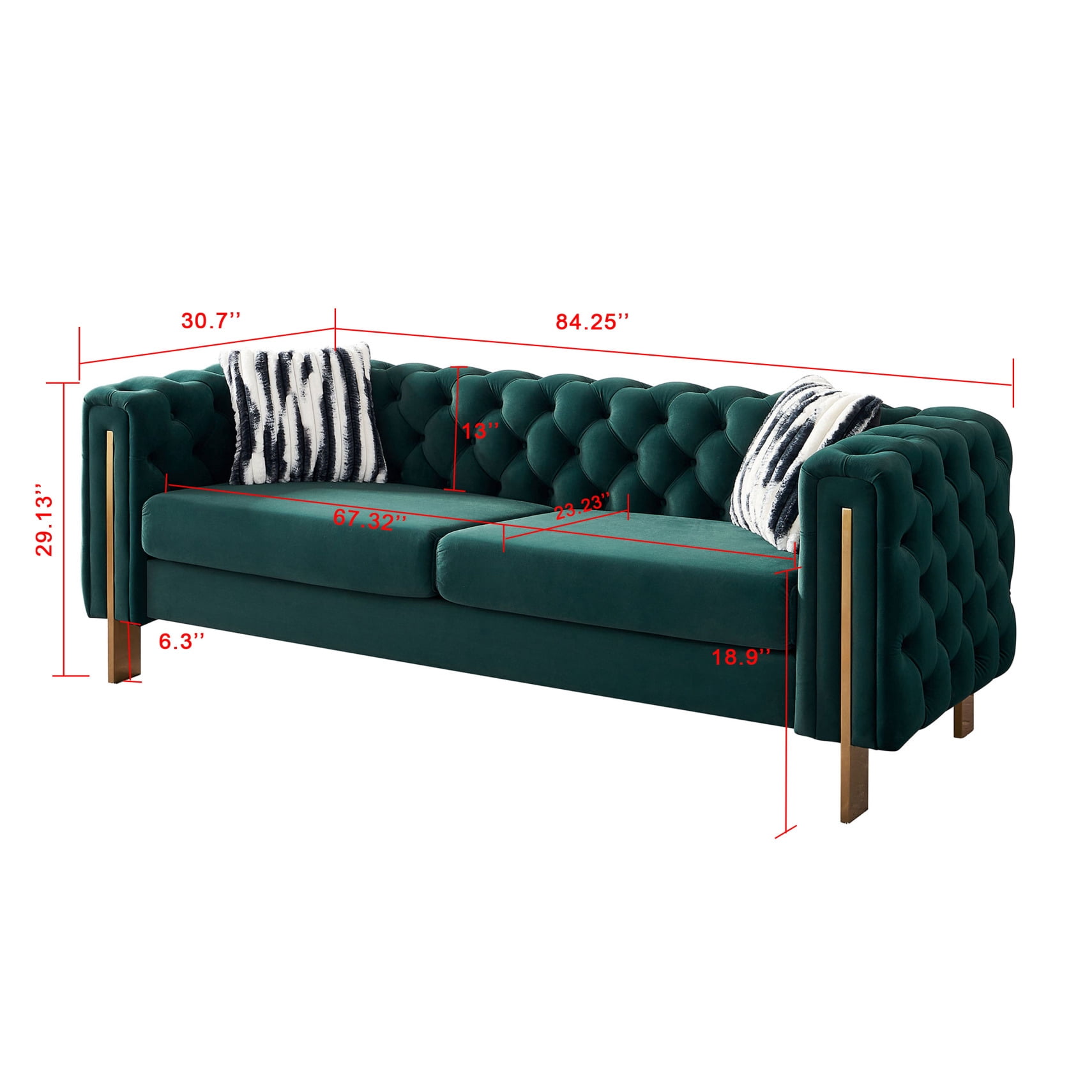 84.25 Inch Oversized Velvet Sofa for Living Room,Long Upholstered Velvet Sofa Couch with High Armrest and Metal Legs Decor Furniture,3-Seater Loveseat for Bedroom, Office,Green