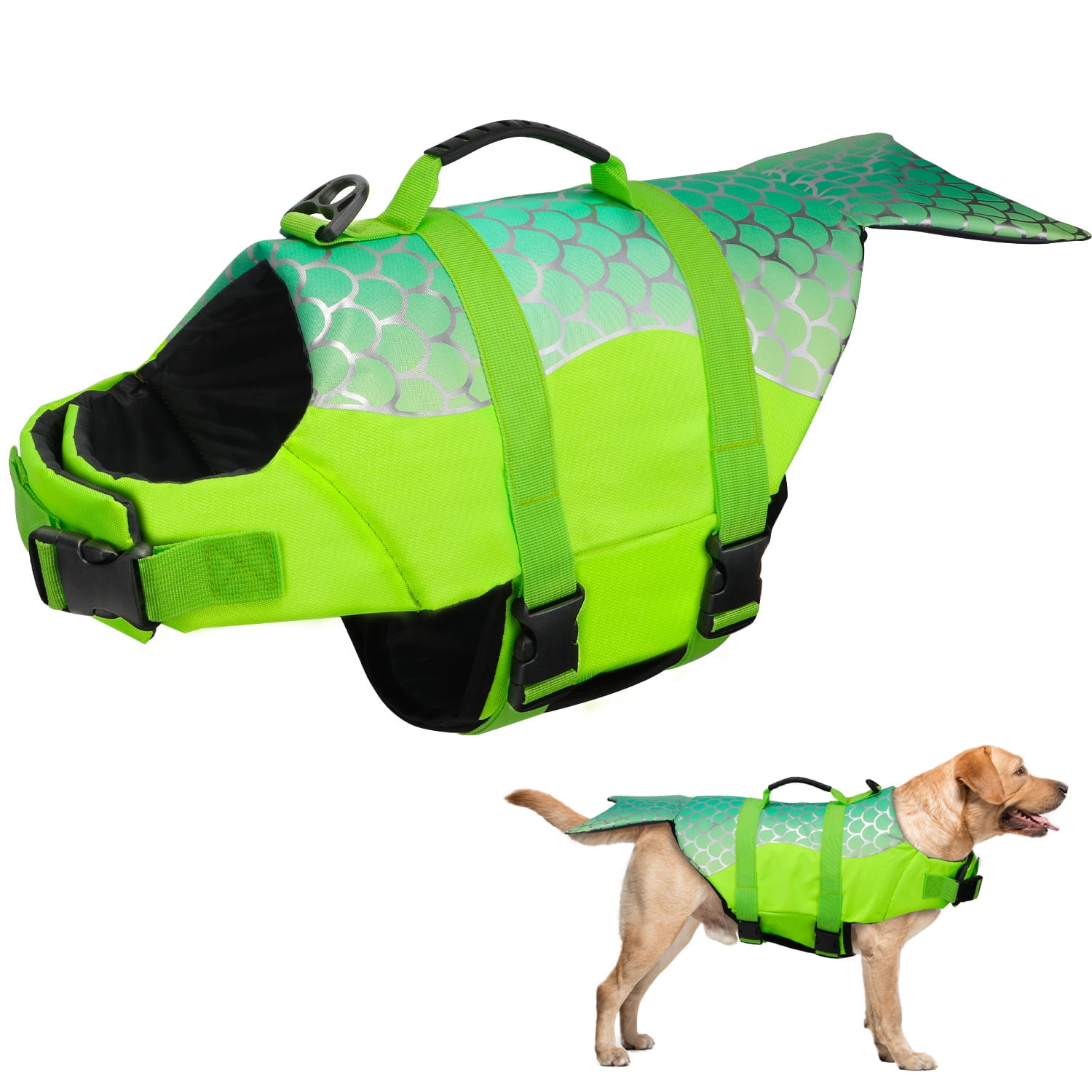 AUTOWT Mermaid Dog Life Jacket, Pet Vest Preserver with High Buoyancy