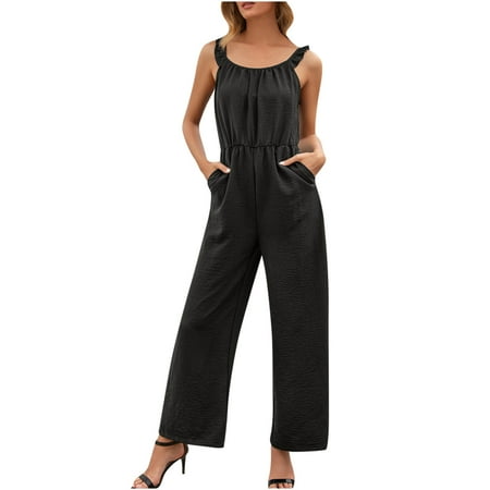 

womens summer wide leg jumpsuit plus size romper dressy one piece ruffle overalls long pants with pockets