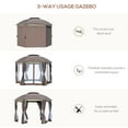 thumbnail image 5 of Outsunny 12' x 12' Round Outdoor Gazebo, Patio Dome Gazebo Canopy Shelter with Double Roof, Netting Sidewalls and Curtains, Zippered Doors, Strong Steel Frame, Brown, 5 of 9
