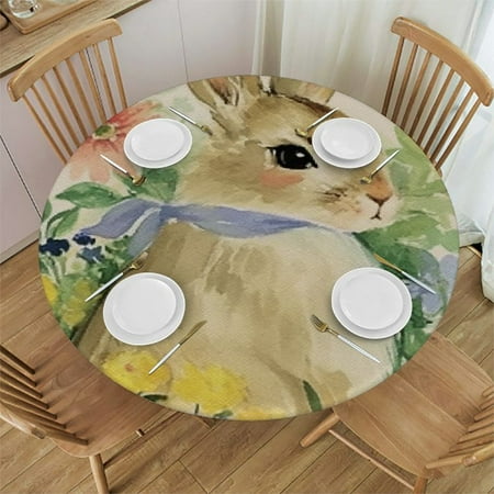 

BCIIG Rabbit Flowers Beatrix Potter Round Table Cover | Stain Resistant & Washable | Indoor Outdoor Kitchen Dining Wedding Party Fitted | 100% Polyester Fiber 42 -46