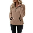thumbnail image 3 of Women's Mock Neck Quarter Zip Fleece Sweatshirt, Soft Plush Pullover with Front Pockets, Cozy Winter Sweater for Cold Weather, Casual Daily Wear and Holiday Gatherings Coffee L, 3 of 6