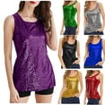 thumbnail image 6 of Meresysid Tank Tops for Women 2024 Sleeveless Summer New Casual Solid Color Shiny Sequin Undershirt Red, 6 of 6