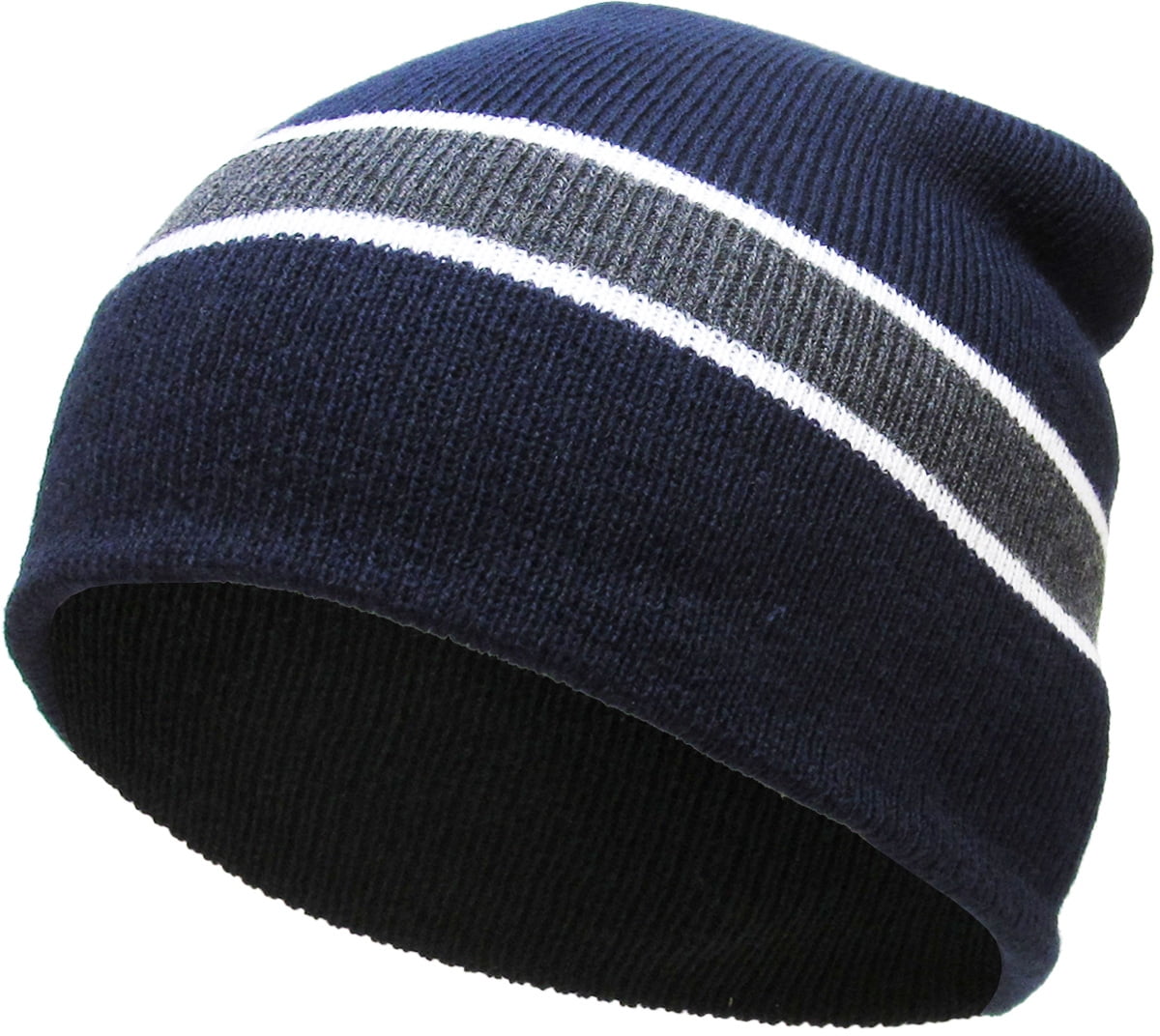 Striped Short Beanie Skull Cap Solid Color Men Women Winter Ski Hat