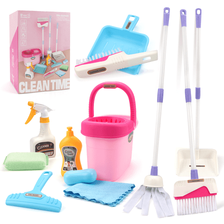 Cleaning Set for Kids, Mop Broom & Dustpan Set, Cleaning Tool Toys for 2-4 Year Old, Kitchen Cleaning Toy for Toddlers Birthday Christmas Gifts