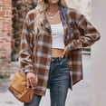 thumbnail image 6 of Yigetop Shirts for Women Women's Long Sleeve Plaid Shirt Jacket Hooded Fashion V Collar Tops Buttons Casual Blouses Plaid Shirts for Women Brown S, 6 of 7