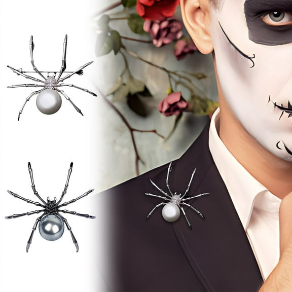 Spider Brooch Pins Black White Pearl Clear Crystal Corsage Lapel Jewelry for Women and Men Witch Halloween Pin Accessories