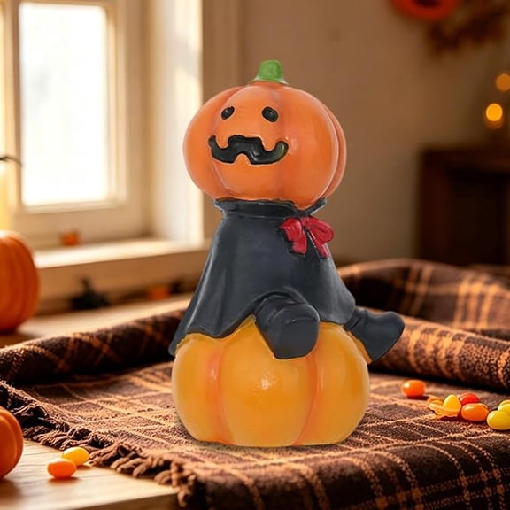 FufuCrick Halloween Decor, Pumpkin Figurine, Tabletop Ornament, Resin Pumpkin Character Accessory for Indoor Fall Seasonal Halloween Decorations, Orange