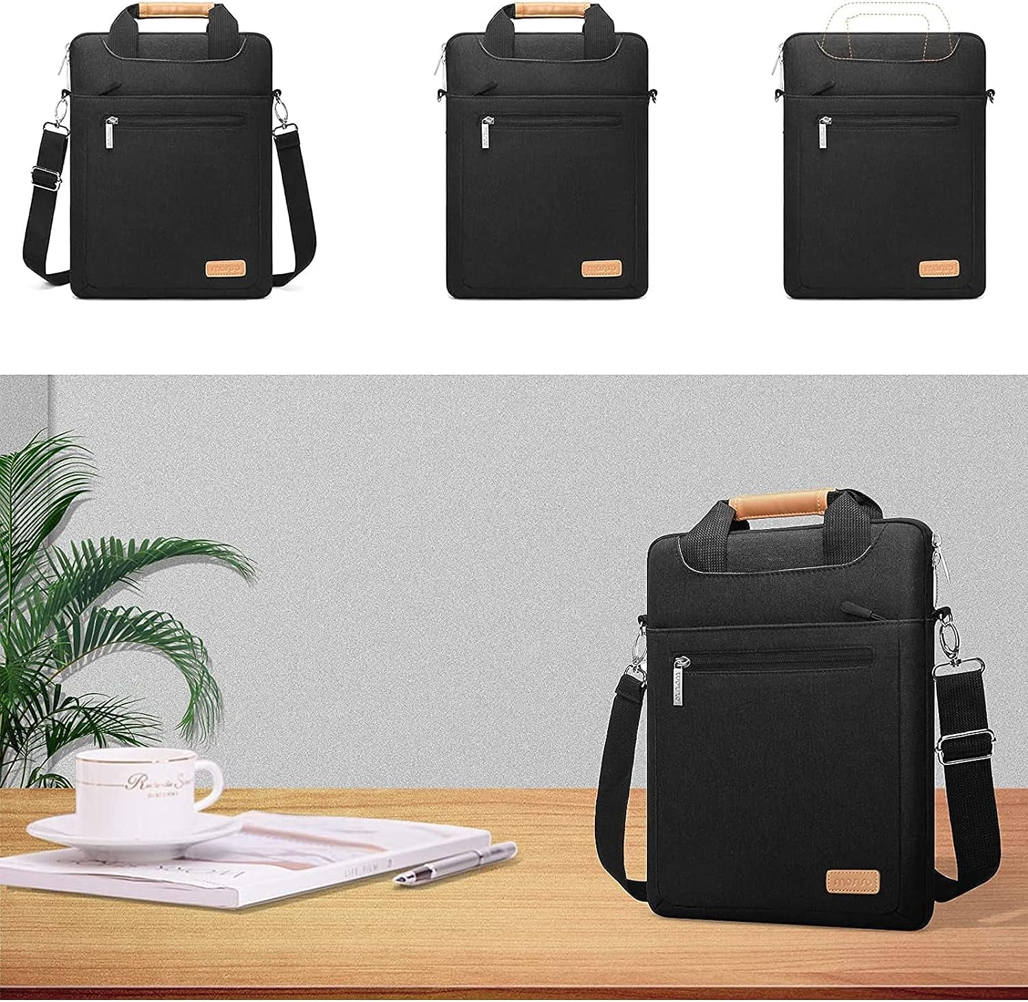 Mosiso 13.3 inch Laptop Shoulder Bag for MacBook Pro 14 inch 2023-2021 A2779 M2 A2442 M1, Vertical Laptop Briefcase with Zipper Pockets,Black