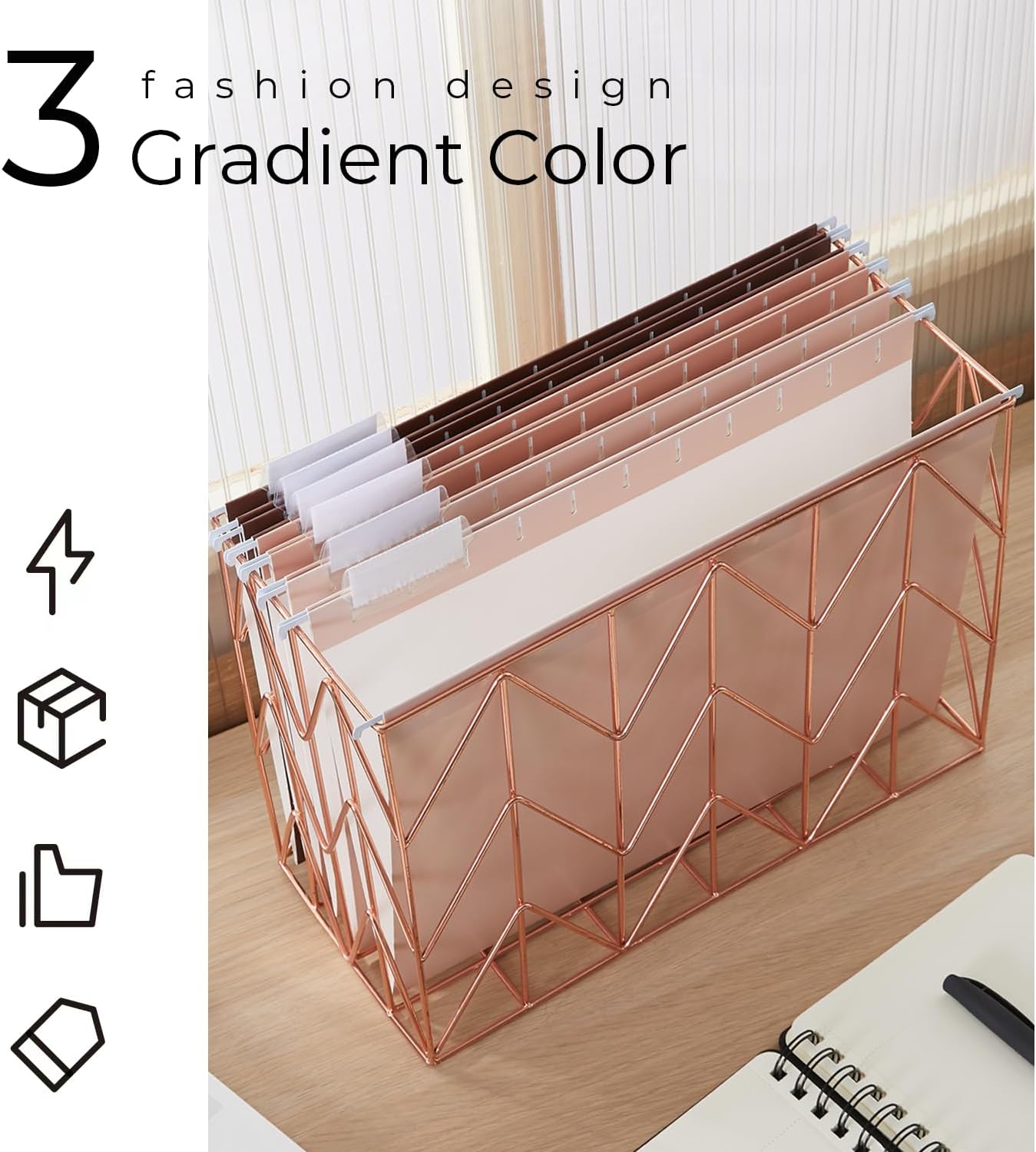 18 Pack Gradient Hanging File Folders Letter Size Decorative Hanging Folder Pretty File Folder Organizer for Filing Cabinet Office Home with 1/5-Cut Adjustable Tabs, Coco Mocha
