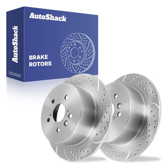 AutoShack Rear Brake Rotors for Toyota, Highlander 2008-2013, AWD FWD L4 2.7L V6 3.3L 3.5L - Silver Zinc Coated Drilled & Slotted - SilverShield Pro - 12.17" (309 mm), 5-Lug