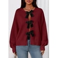 thumbnail image 2 of PRETTYGARDEN Cardigan Sweaters for Women Fall Bow Tie Front Long Sleeve Knit Sweater Tops Cute Going Out Outfits, 2 of 9