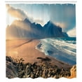 thumbnail image 3 of Iceland Shower Curtain, Stokksnes Headland on Southeastern Coastal, Fabric Bathroom Set with Hooks, 69W X 84L Inches Extra Long, Multicolor, by Ambesonne, 3 of 3