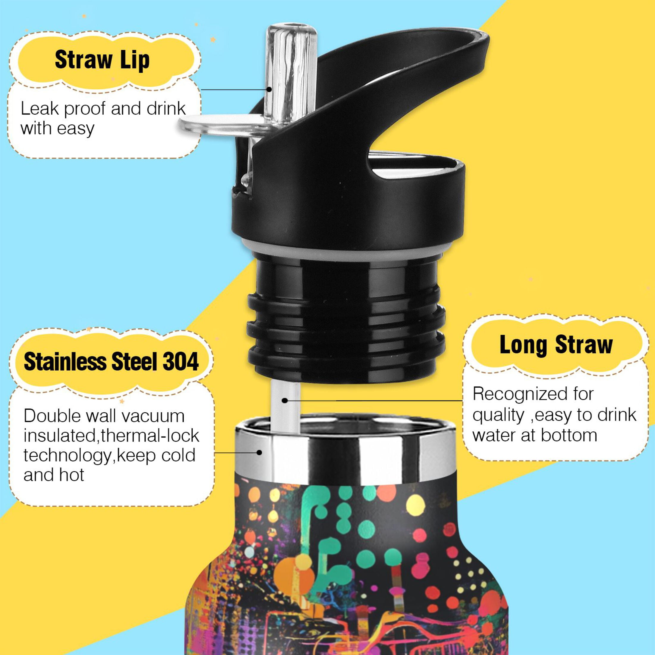 Kids Insulated Stainless Steel Sports Water Bottle 600ml (20oz) Data Streams Pattern
