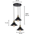 thumbnail image 2 of Lámpara de araña industrial vintage Lámpara colgante industrial de 3 luces Lámpara de techo industrial de diseño industrial vintage E27, máx. 60 W, 220 mm, con cable ajustable de 100 nm para, 2 of 4
