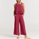 thumbnail image 1 of Conjunto de pantalones largos para mujer Conjunto de pantalones de 2 piezas de algodón con cuello redondo Conjunto de diario plisado, 1 of 9