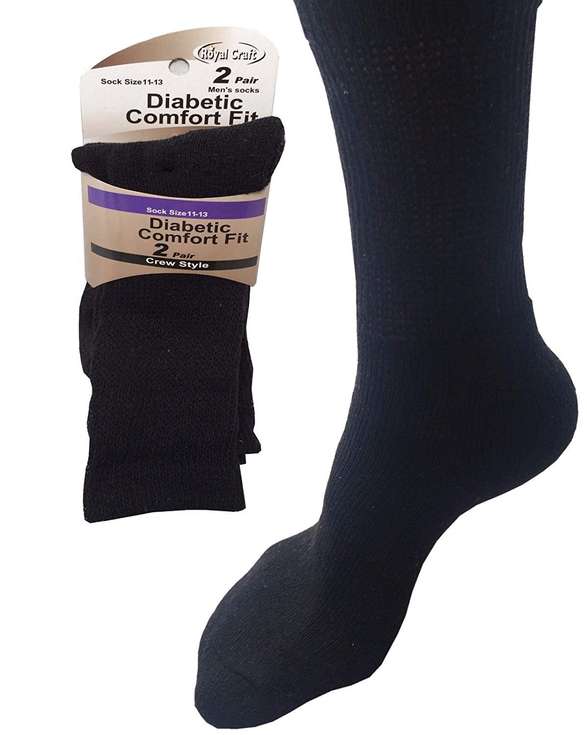 Business Socks in Solid black 12 Pairs mid weight Diabetic Socks for Mens 7-11 