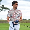 thumbnail image 2 of Kdxio Abstract Floral Print Men's Short Sleeve Polo Shirt,Midweight Men's Shirt, 2 of 6
