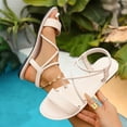 thumbnail image 4 of Women's Criss Cross Flat Sandals, Open Toe Elastic Ankle Strap Summer Casual Walking Beach Dress Sandals Comfort Soft Sole Strappy Sandals for Daily Wear, 36, 4 of 9