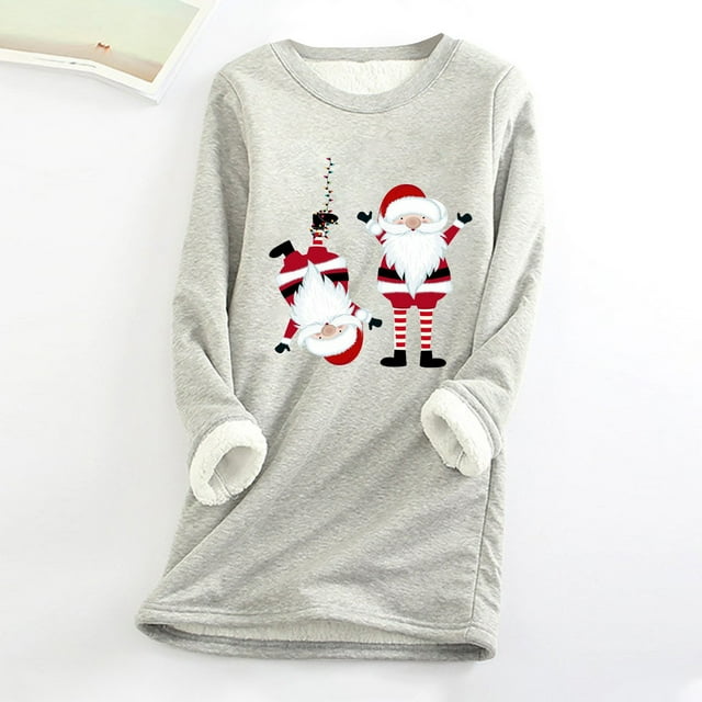 Jovatis Hauts pour Femmes en Liquidation, Mode Féminine Impression de Noël Manches Régulières Hiver Ample Vacances Décontracté Col Rond Chemise Hauts/gris,(TG)