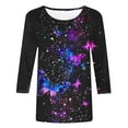 thumbnail image 5 of ZQGJB Cute Butterfly Print Shirts for Women Dressy Casual 3/4 Lenght Sleeve Round Neck Graphic T-Shitrs Top Loose Fit Comfy Tunic Tees Blouse Multicolor#15 XXL, 5 of 6