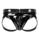 thumbnail image 2 of Lencería sexy para hombre de charol con aspecto mojado, calzoncillos tipo suspensorio, tiro bajo, bolsa para bultos, abertura en la espalda, ropa interior con cremallera de doble extremo, 2 of 4