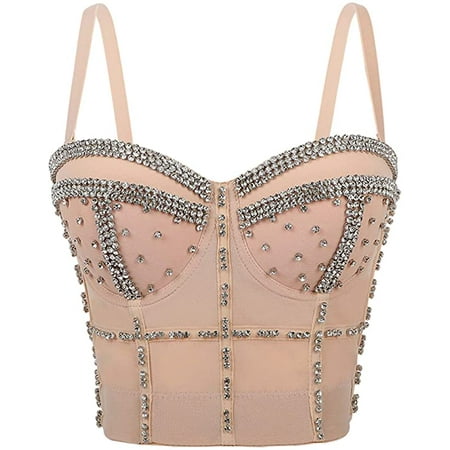 

2021 Women Sexy Push up Padded Bra Bralette Rhinestone Jewelled Vest Tank Cami Crop Top Bustier Corset