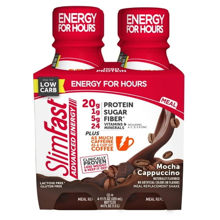 SlimFast Advance Energy Mocha Cappuccino Meal Replacement Shake, 11 fl oz, 4 count