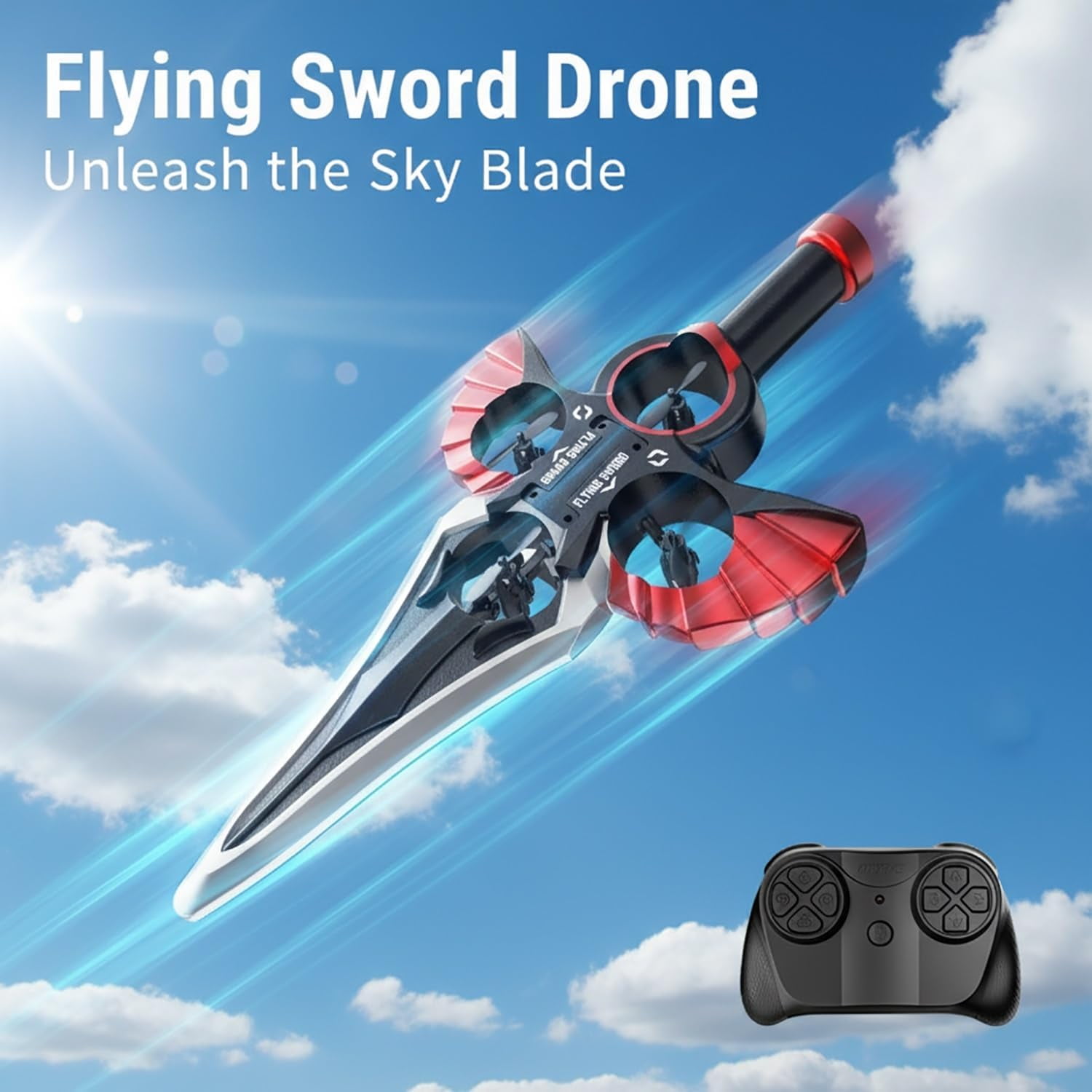 Flying Battle Sword, Gesture Controlled Stunt Rc Plane - 3 Speed Stunt Control Modes, Hand Wave/Controller Mode Remote Flying Sword Gravity Sensing Drop-Proof Frame for All Ages(Red DP)