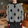 thumbnail image 3 of Suéter de punto para hombre, jersey de retazos a cuadros, ropa para hombre, liso, verde, clásico, cálido, sudadera de gran tamaño, overfit, 3 of 5