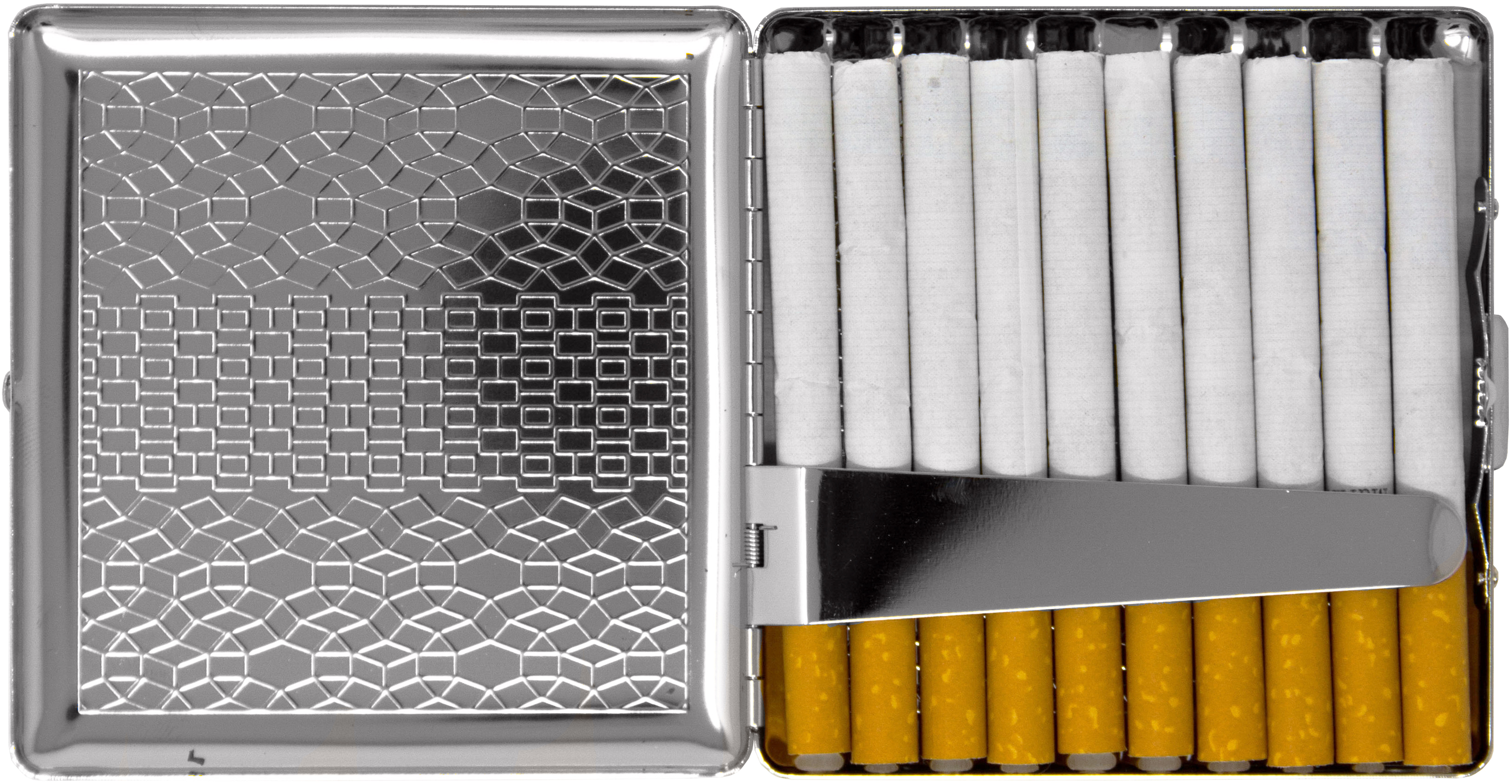 Set of 2 Compact Metal-Plated King Size Cigarette Case & Stash Box (Silver Abstract Brick)
