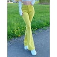 thumbnail image 3 of Women’s High Waist Lime Yellow Flare Jeans Stretch Curve Hugging Denim for Retro Bold Style Eye catching and Flattering, 3 of 8