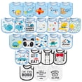 thumbnail image 1 of Baberos impermeables de algodón para bebés, 24 unidades, azules, ajustables de 6 a 12 m, 1 of 7