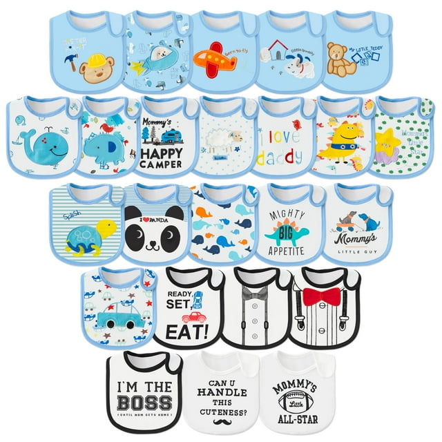 Baberos impermeables de algodón para bebés, 24 unidades, azules, ajustables de 6 a 12 m